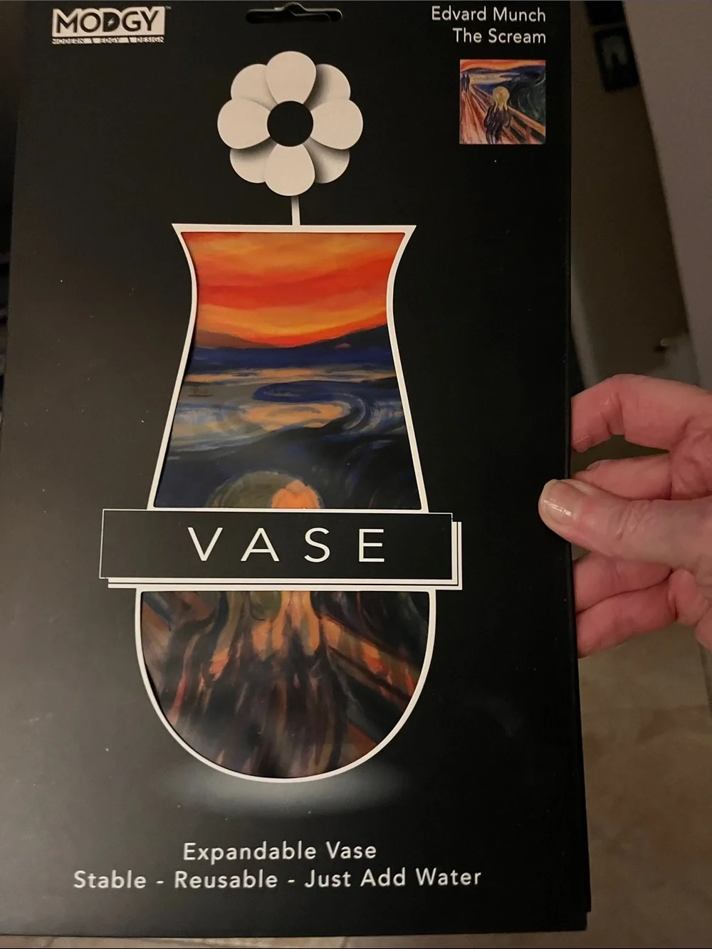 The Scream Expandable Vase - Black with Orange & Blue Artwork
